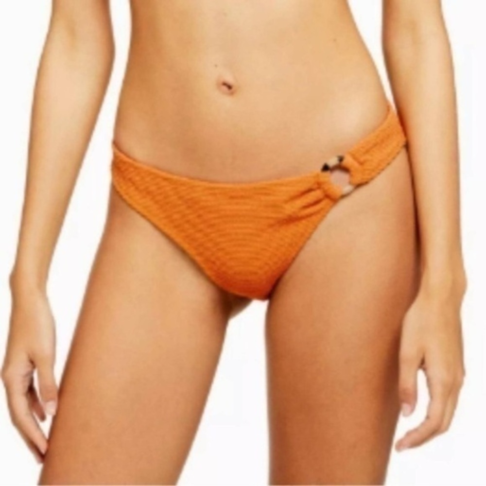 TOPSHOP Ginger Orange Crinkle Ring High Bikini Bottom Size 8